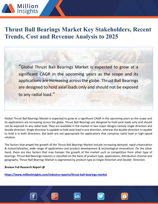 Thrust Ball Bearings Market Key Stakeholders, Industry Trends, Cost and Revenue Analysis to 2025