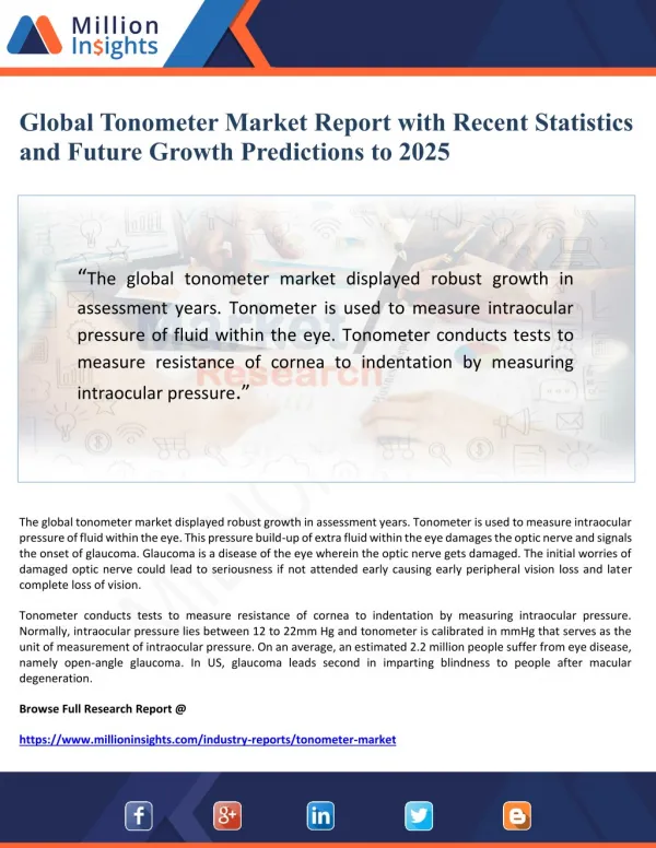Global Tonometer Market Report With Recent Statistics and Future Growth Predictions to 2025