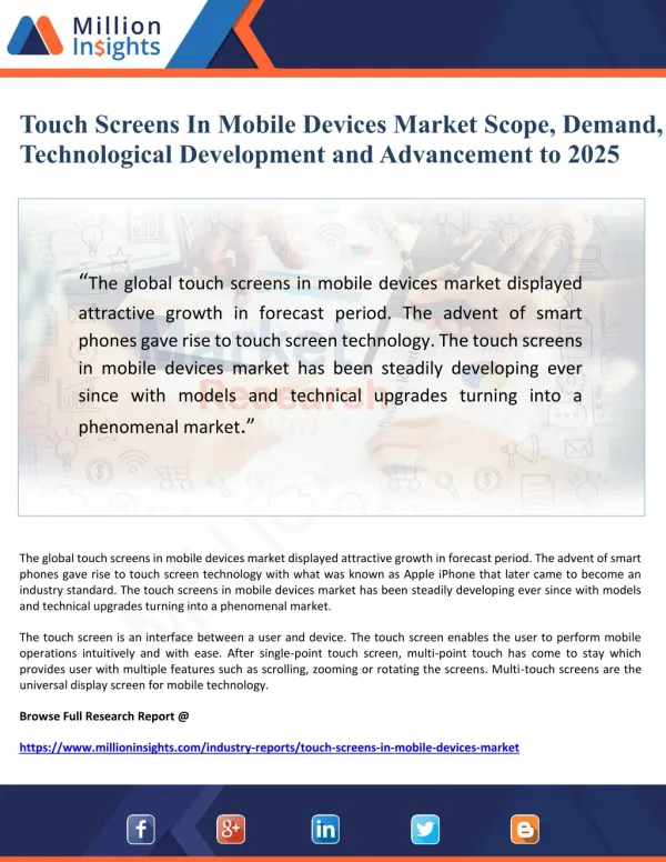 Touch Screens In Mobile Devices Market Scope, Demand, Technological Development and Advancement to 2025