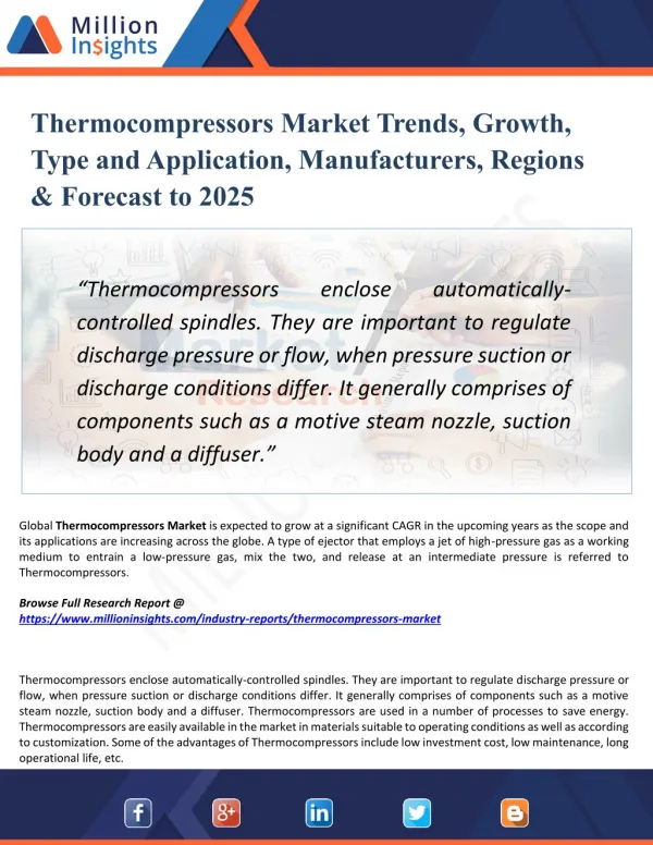 Thermocompressors Market Research Sales,Forecast,Regional,Trends and Analysis in 2025