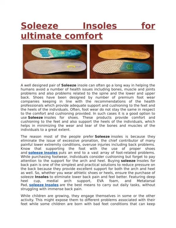 Soleeze Insoles for ultimate comfort