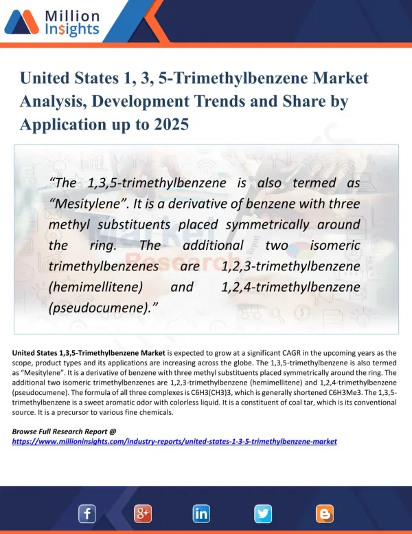 United States 1,3,5-Trimethylbenzene Market Manufacturers Analysis, Segmentation and Application by Types up to 2025