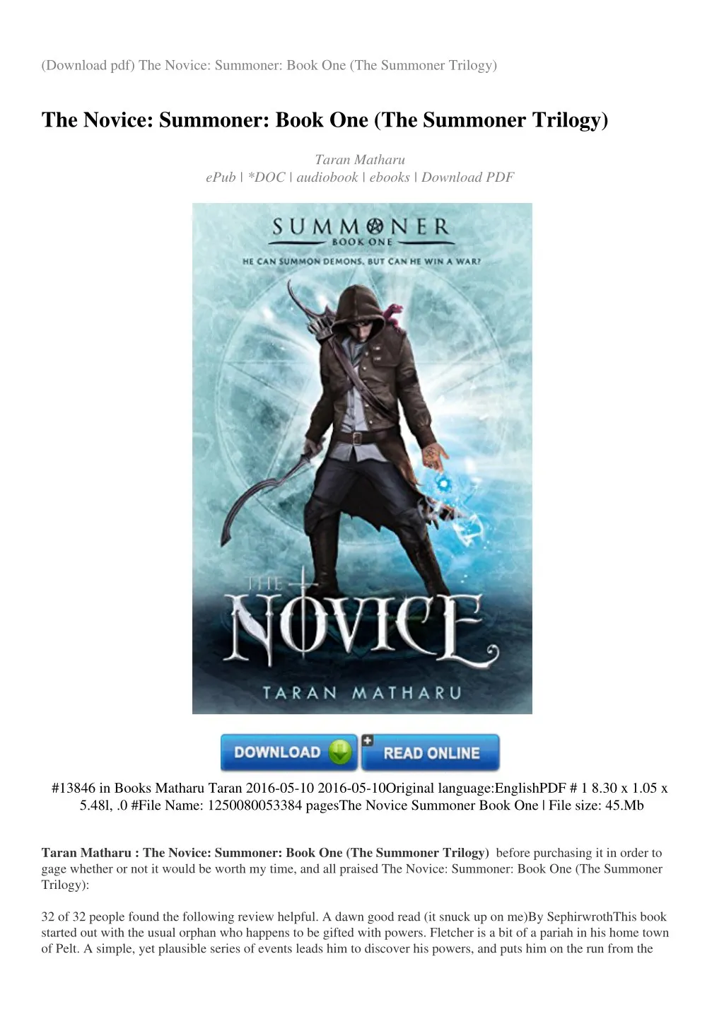 download pdf the novice summoner book