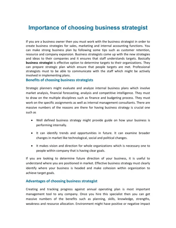 Importance of choosing business strategist