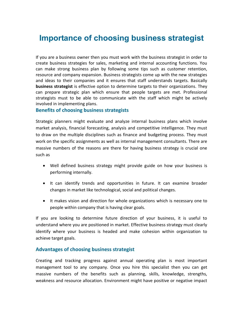 importance of choosing business strategist