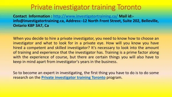 Private investigator training Toronto