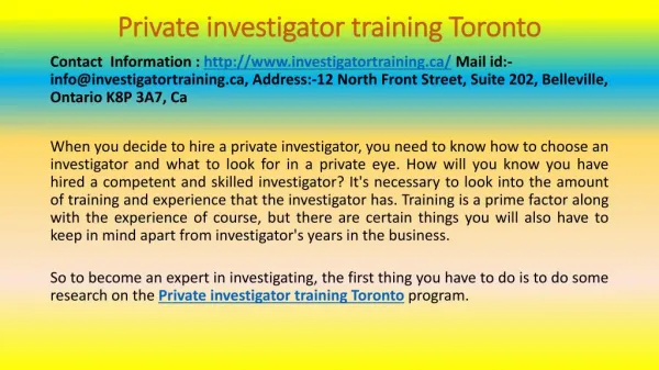 private investigator training toronto