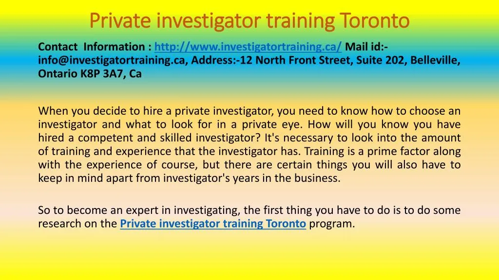 private investigator training toronto