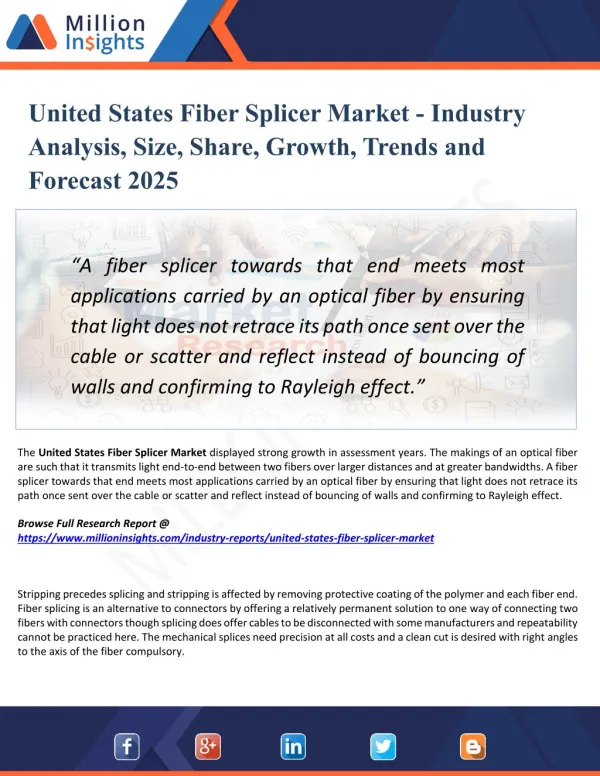 United States Fiber Splicer Market Manufacturing Cost Analysis, Key Raw Materials, Price Trend, Industrial Chain Analysi