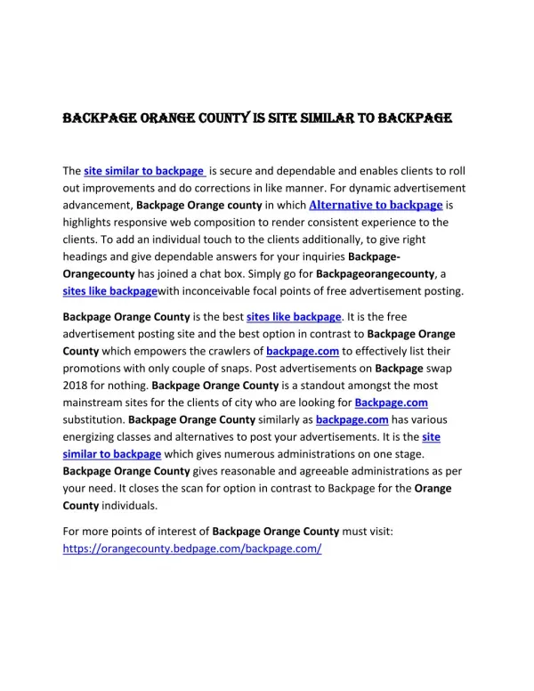 Backpage Orange County is site similar to backpage