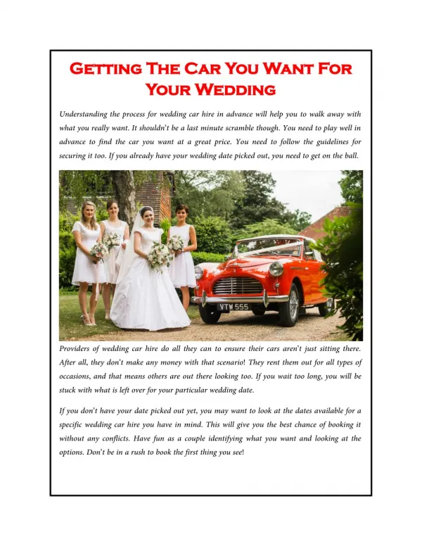 Getting The Car You Want For Your Wedding