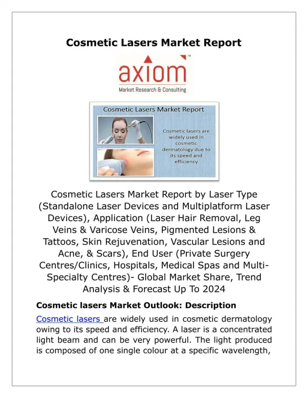 Cosmetic Lasers Market 2018 Latest Trends, Status and Outlook Report