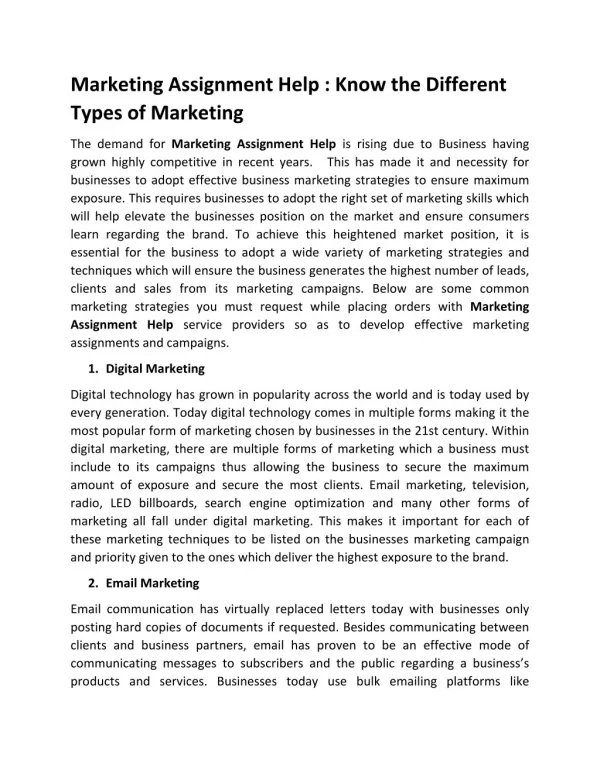 Marketing Assignment Help : Know the Different Types of Marketing