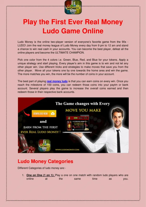 Play the First Ever Real Money Ludo Game Online