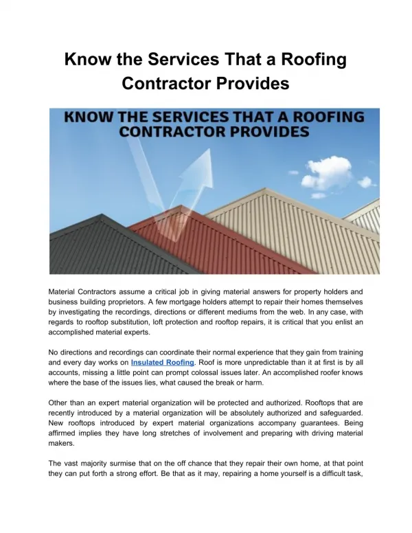 Know the Services That a Roofing Contractor Provides