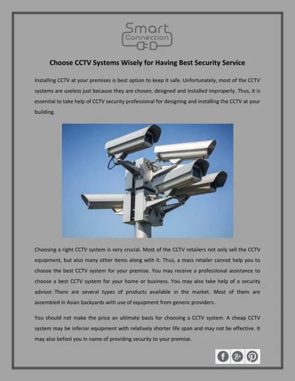 Choose CCTV Systems Wisely for Having Best Security Service
