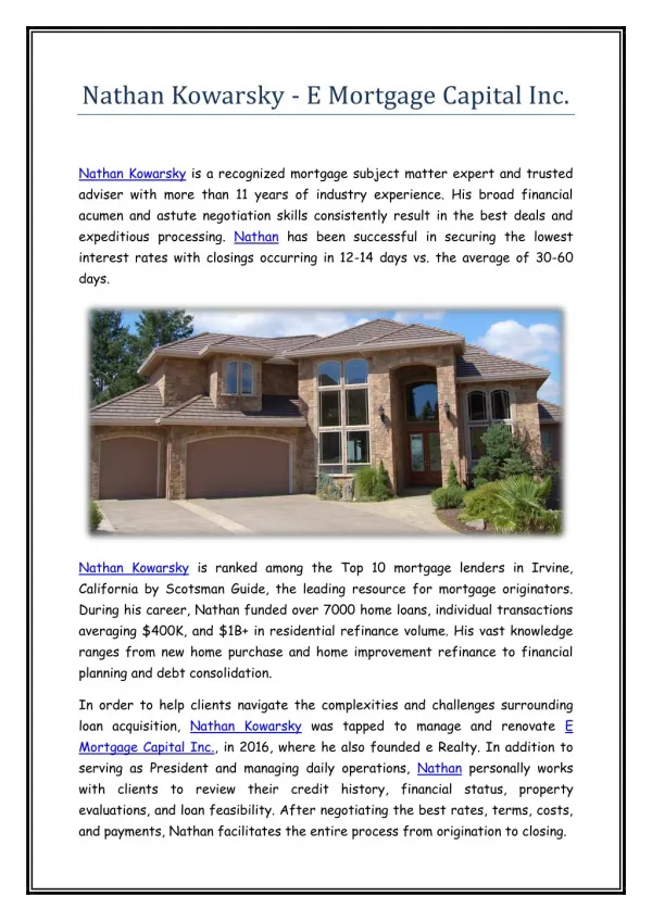 Nathan Kowarsky - E Mortgage Capital Inc.