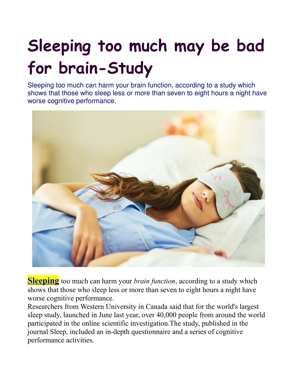 sleeping too much may be bad for brain study
