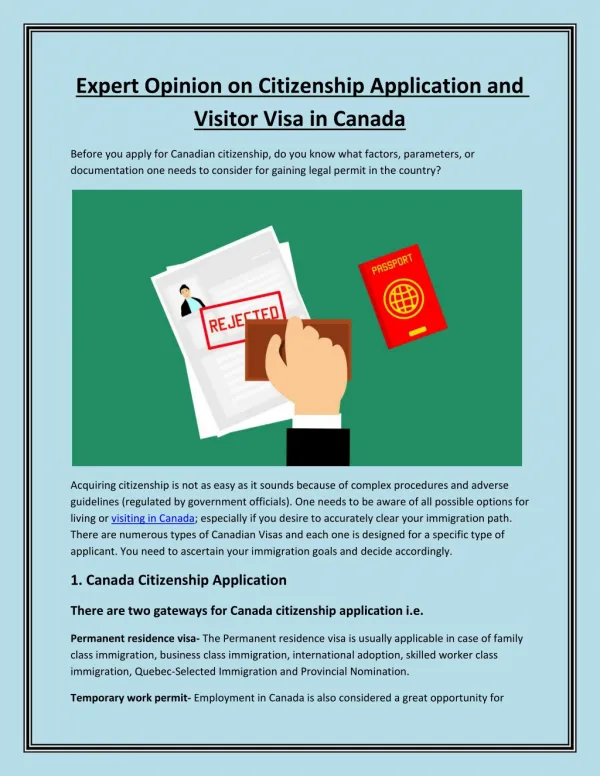 Expert Opinion on Citizenship Application and Visitor Visa in Canada