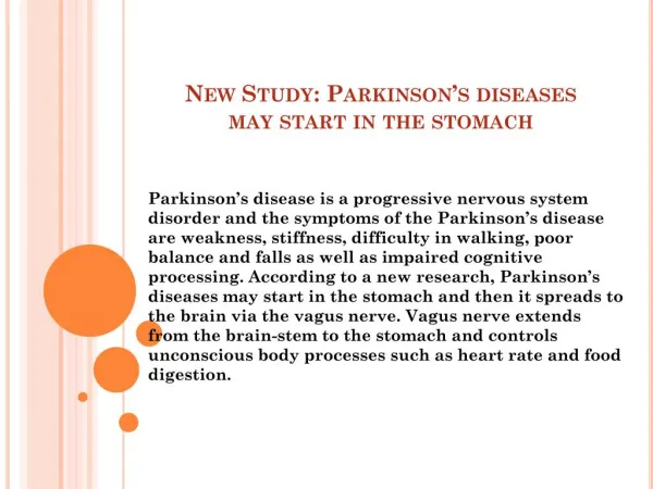 New Study: Parkinson’s diseases may start in the stomach