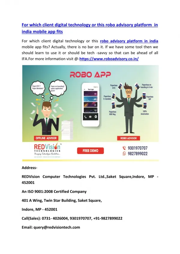 For which client digital technology or this robo advisory platform in india mobile app fits