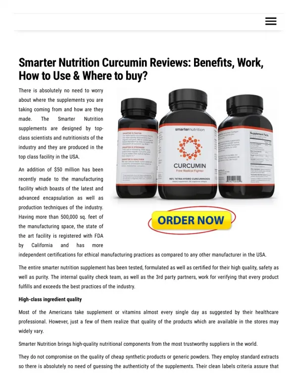 Smarter Nutrition Curcumin: Reviews, Why Need It?