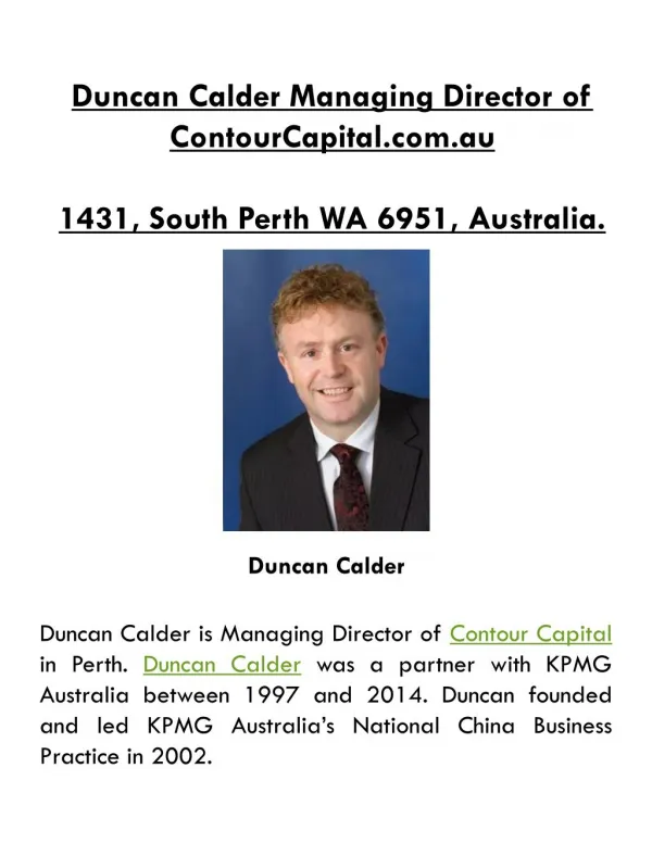 Duncan Calder - Managing Director of ContourCapital.com.au Perth