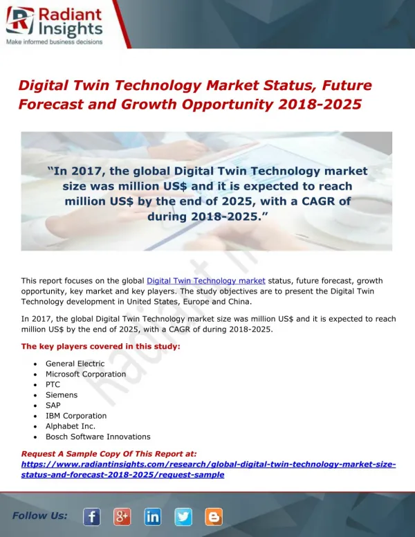 Digital Twin Technology Market Status, Future Forecast and Growth Opportunity 2018-2025