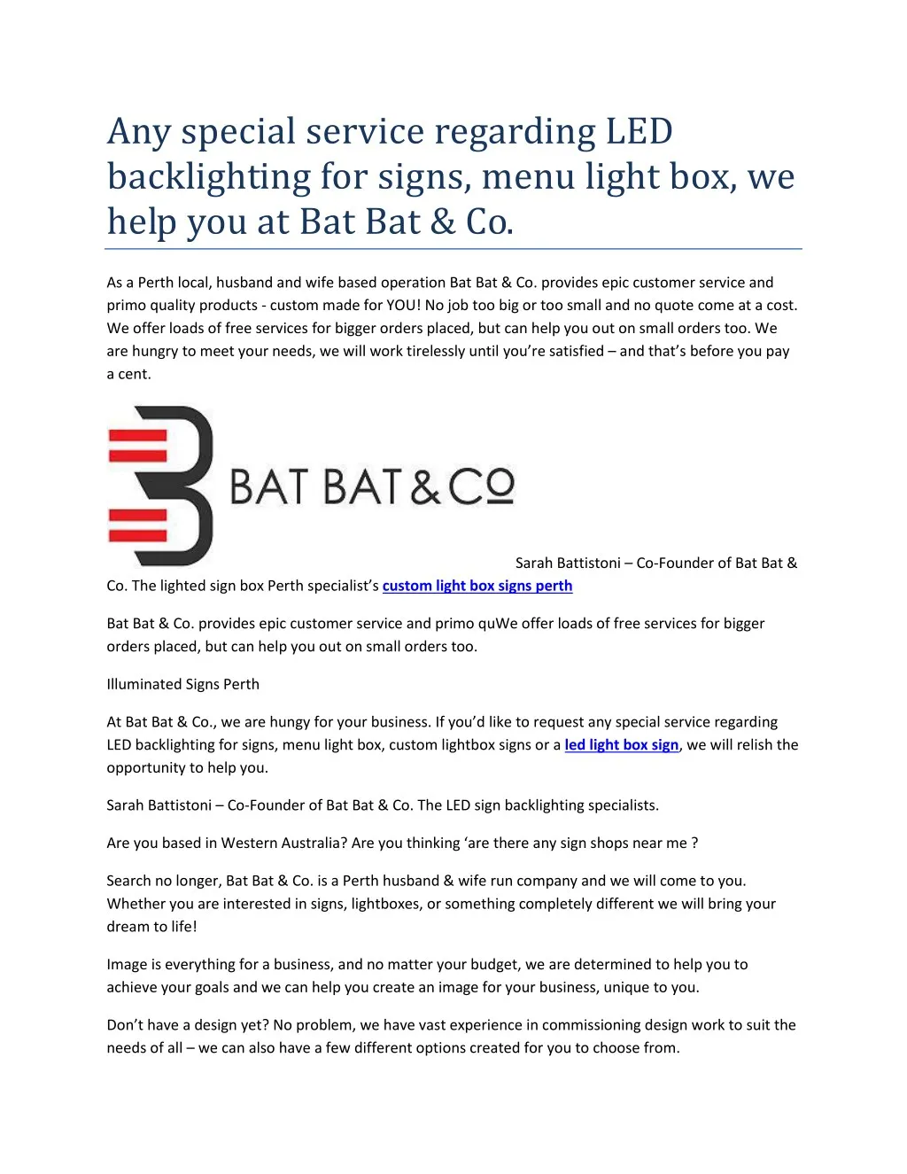 any special service regarding led backlighting