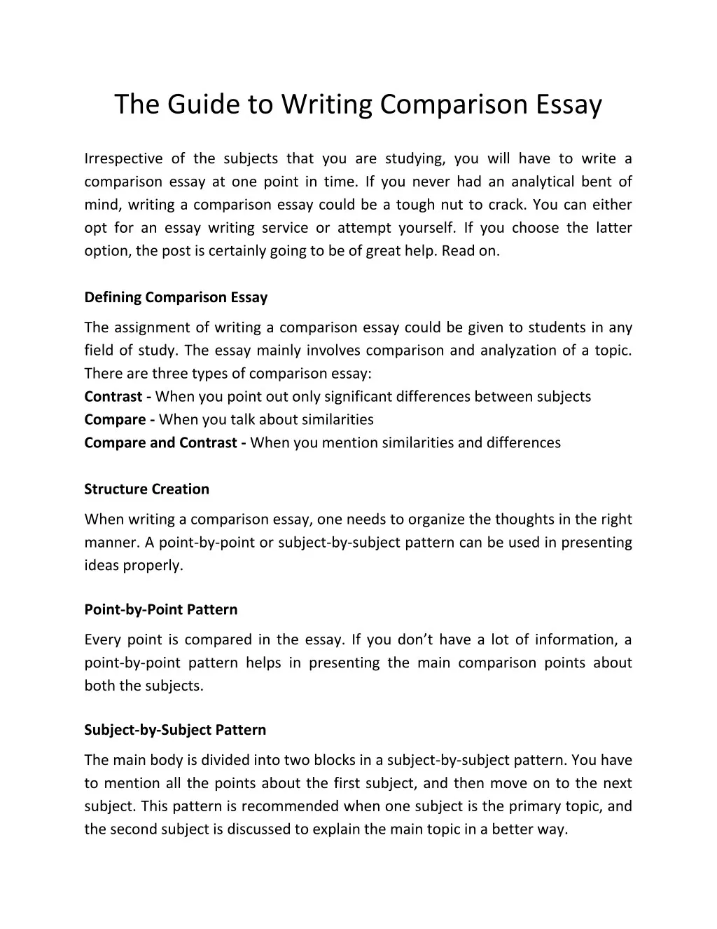 the guide to writing comparison essay