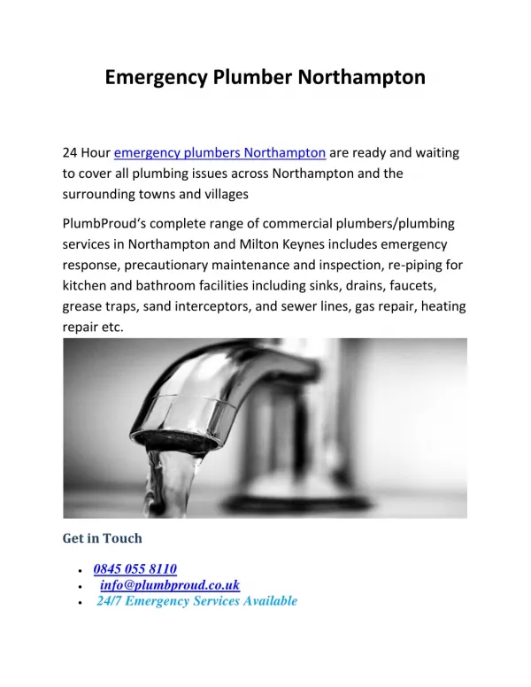 Emergency plumbers Northampton Services