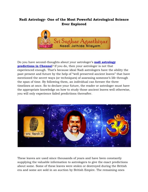 Nadi Astrology- One of the Most Powerful Astrological Science Ever Explored