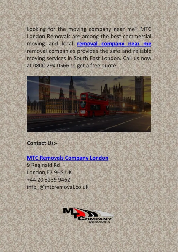 Best Moving and Removal Company Near Me in East London