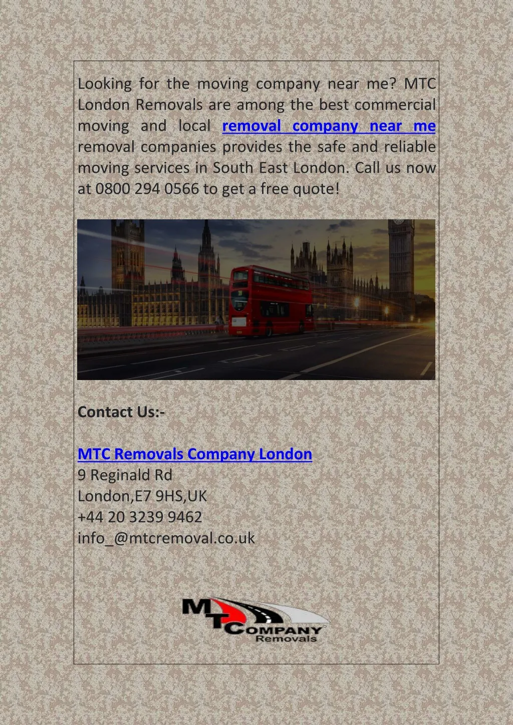 looking for the moving company near me mtc london