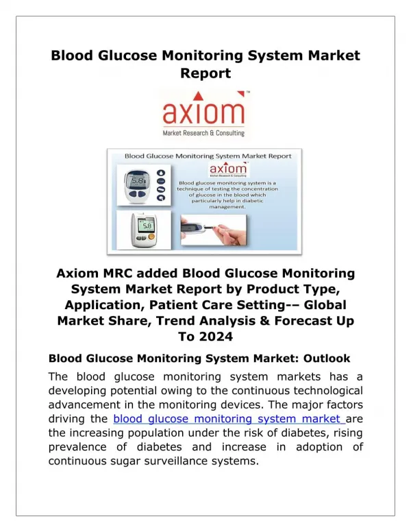 Blood Glucose Monitoring System Market Trends, Size, Share, Growth and Forecast 2024