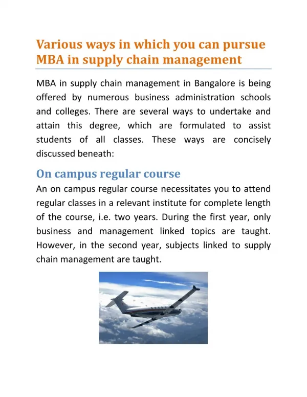 MBA in Supply Chain Management in Bangalore!