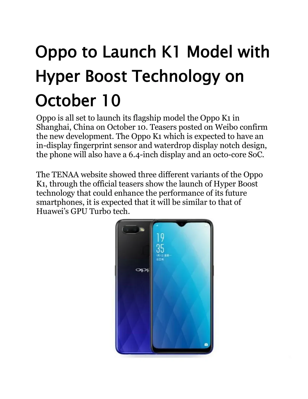 oppo to launch k1 model with hyper boost