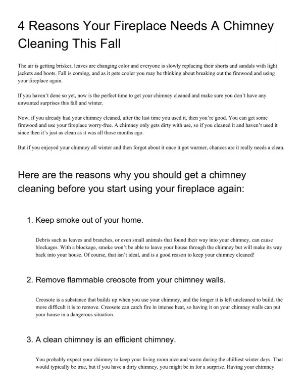 4 Reasons Your Fireplace Needs A Chimney Cleaning This Fall