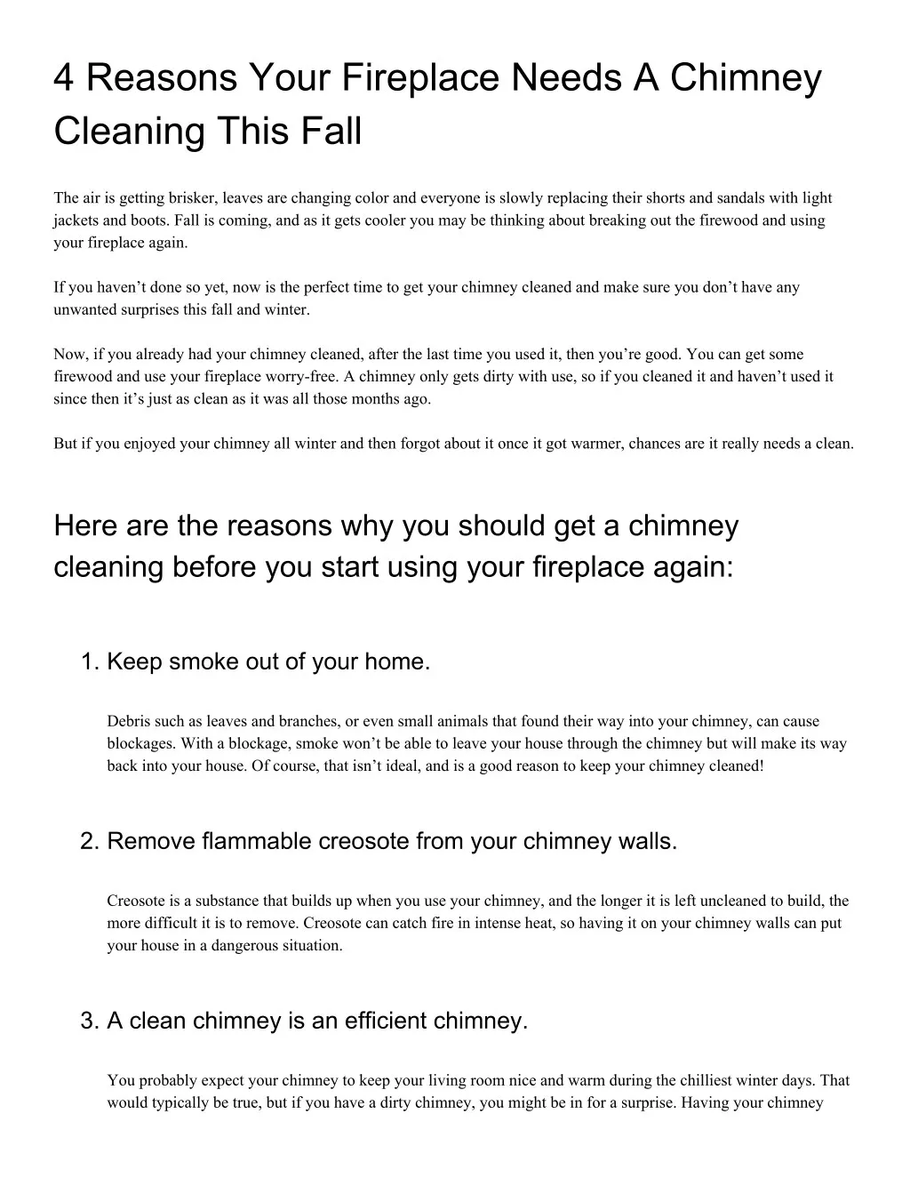 4 reasons your fireplace needs a chimney cleaning
