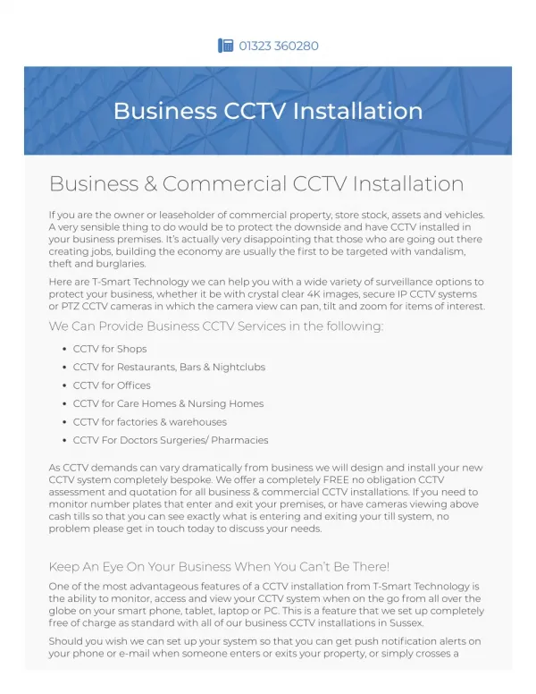 Business CCTV Installation Eastbourne | T-Smart Technology