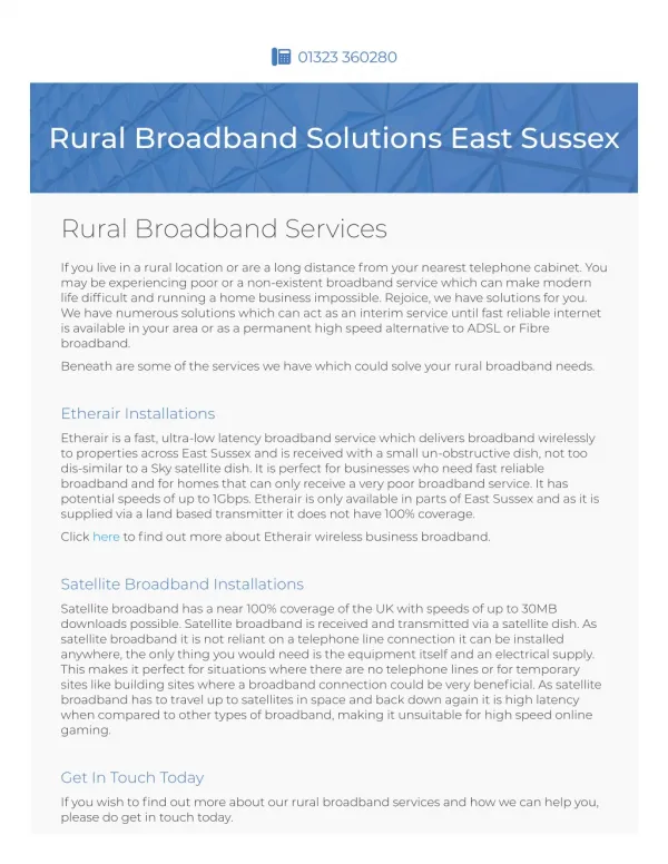 Rural Broadband Solutions Eats Sussex | T-Smart Technology