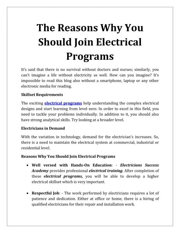 The Reasons Why You Should Join Electrical Programs