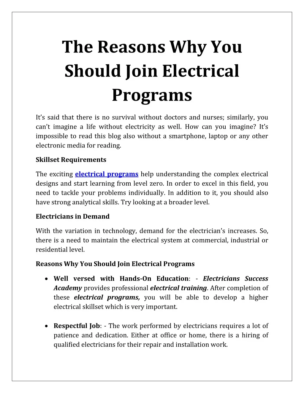 the reasons why you should join electrical