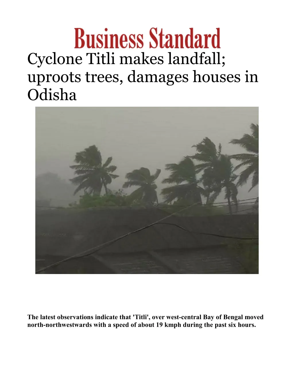 cyclone titli makes landfall uproots trees
