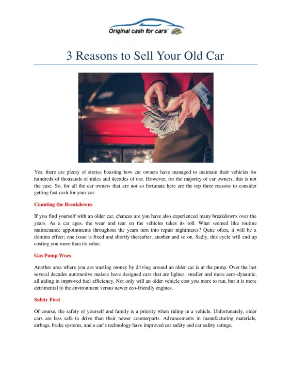 3 Reasons to Sell Your Old Car