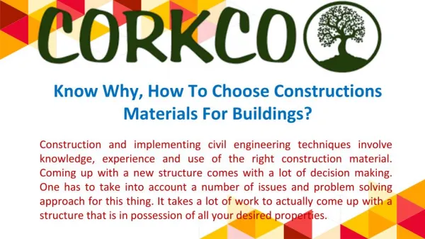 Know Why, How To Choose Constructions Materials For Buildings?