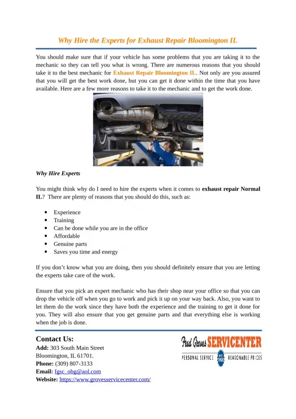 Why Hire the Experts for Exhaust Repair Bloomington IL