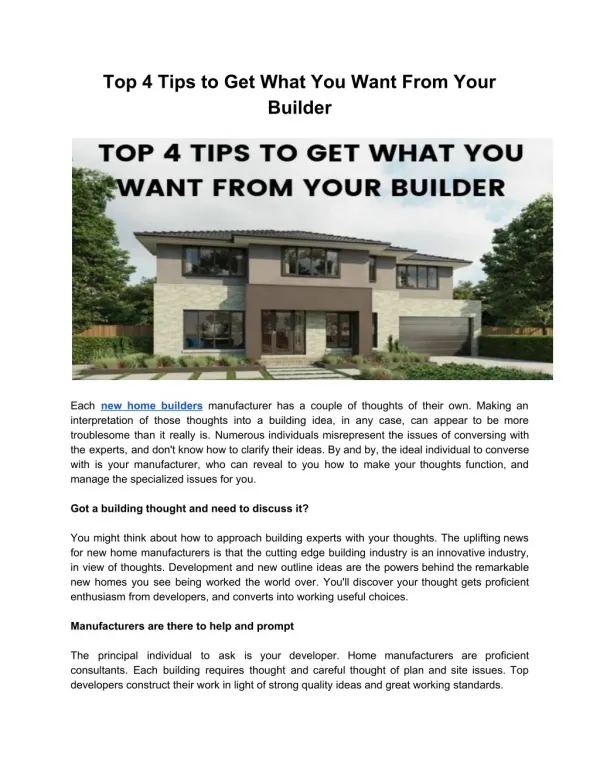 Top 4 Tips to Get What You Want From Your Builder