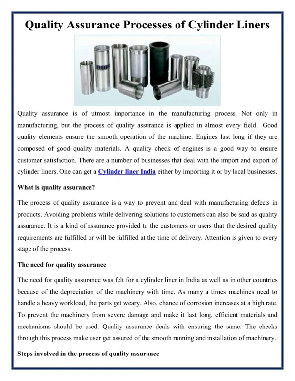 The Full Process of Quality Assurance of Cylinder Liners