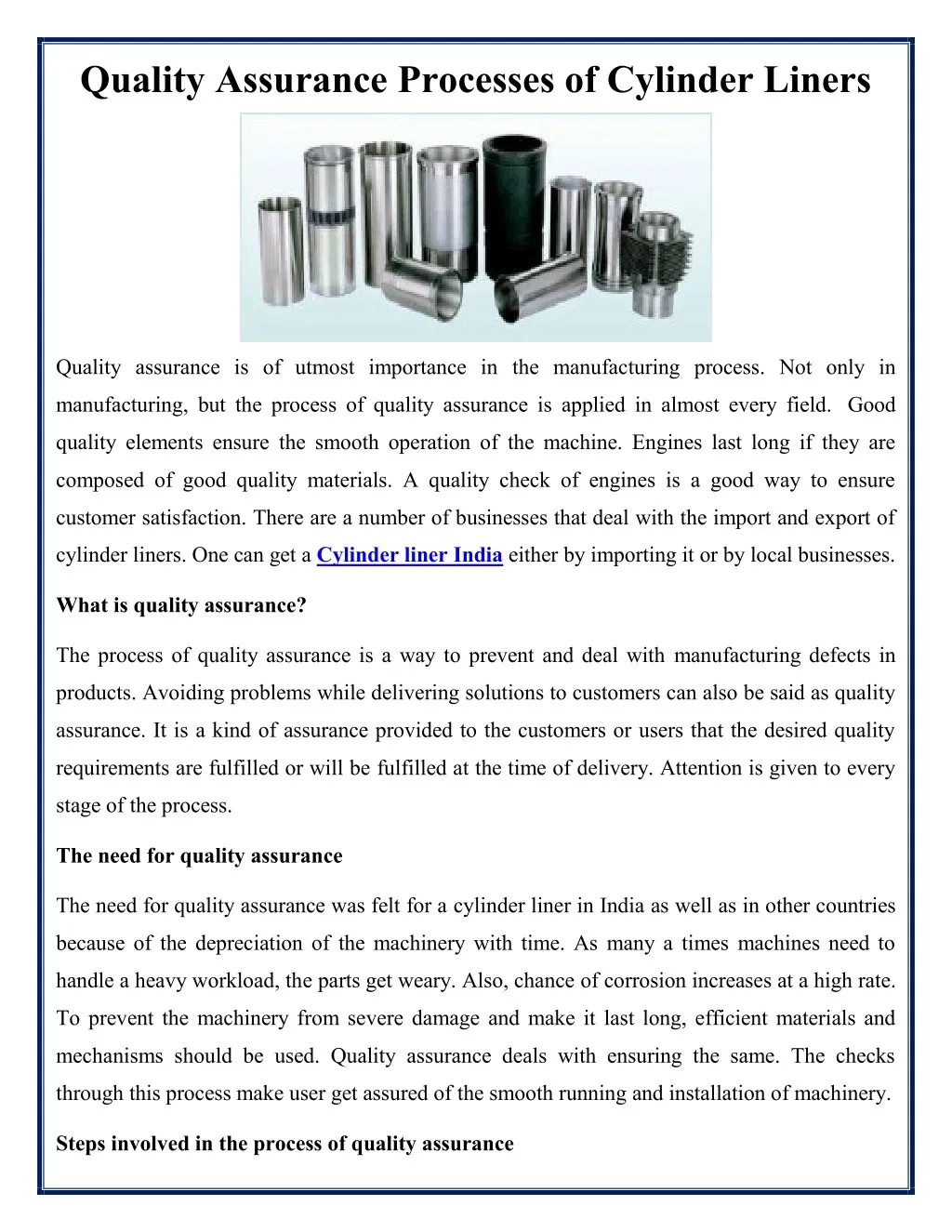 quality assurance processes of cylinder liners